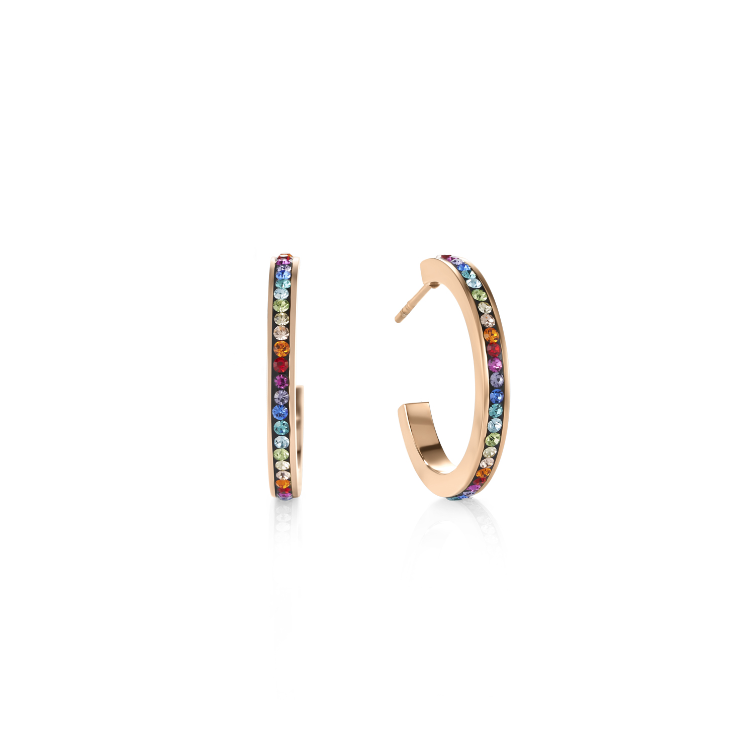 Hoop rose gold and multicolour crystal pave earrings
