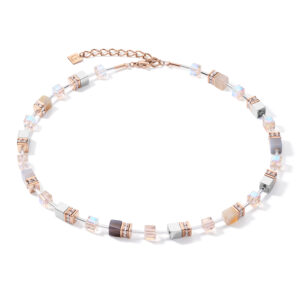 Geocube agate and blush champagne necklace