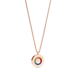 Rose gold and multicolour crystal pave disc pendant