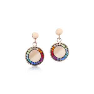Crystal multi coloured circle pendant earrings