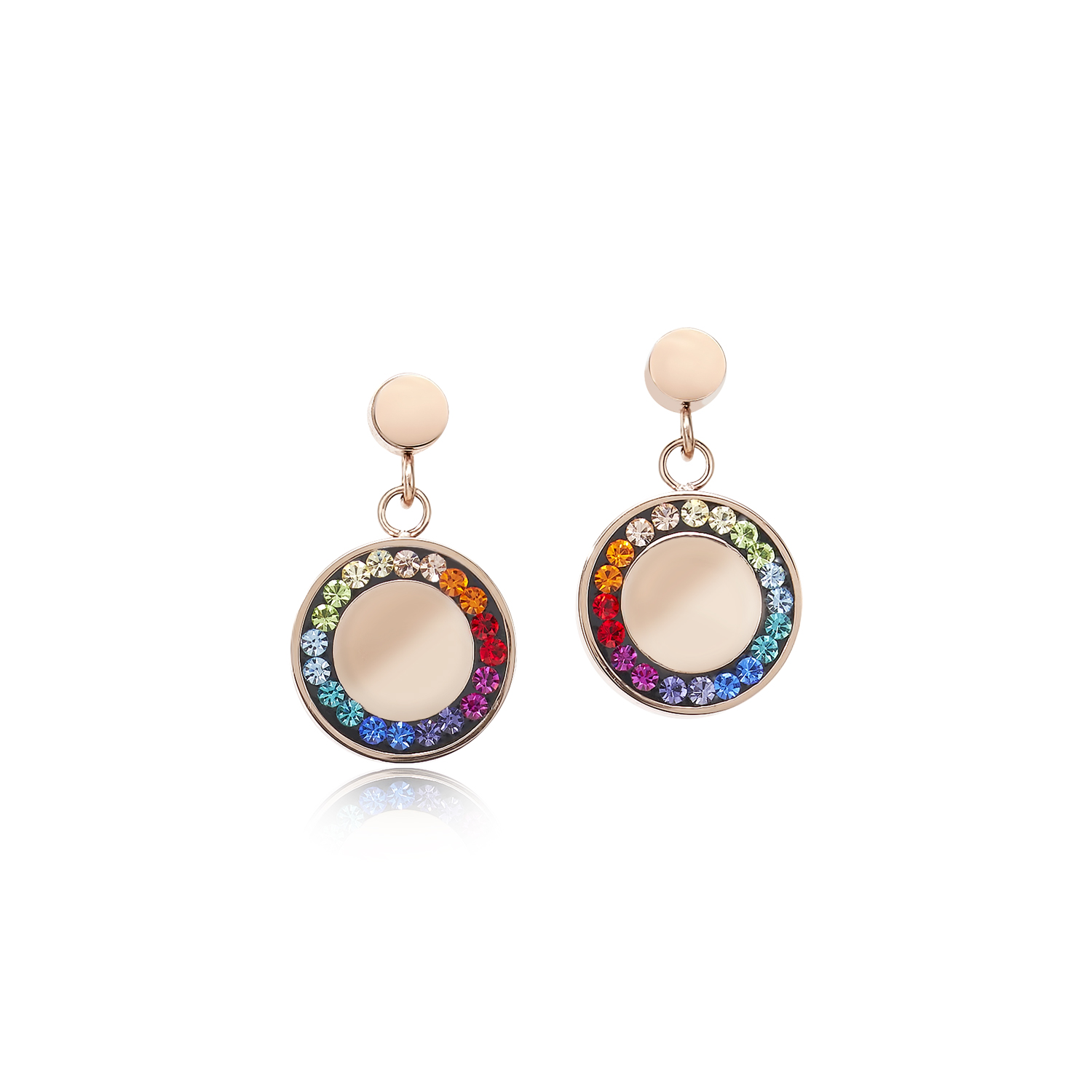 Crystal multi coloured circle pendant earrings