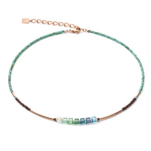 Geocube petrol blue green, hematite and rose gold necklace