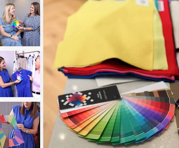 Stylish Outfit Inspirations: Versatile Looks with Bold Colours and Patterns Stylists compare fabric colours during wardrobe planning session
