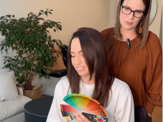 Stylist guides client through colour palette selection